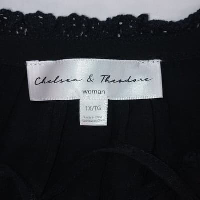 Chelsea Theodore Woman Plus Size 1X TG Black Lace Neck Flutter Sleeve Top - Thumbnail 2