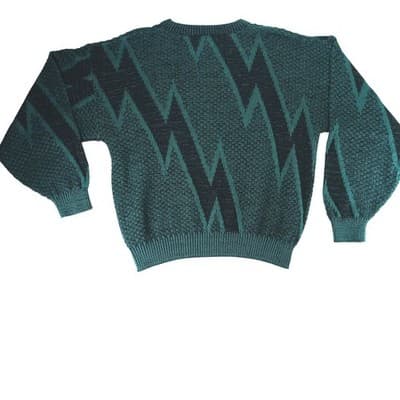 VTG-Saturdays Teal Black Geometric Pattern Knit Sweater Pullover Size M - Thumbnail 3
