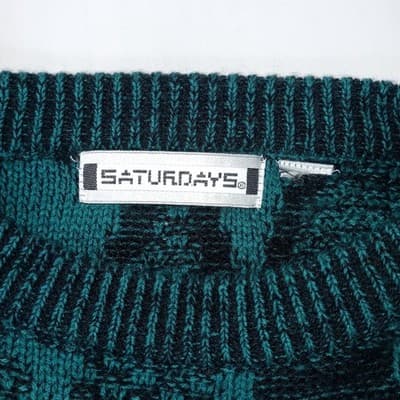 VTG-Saturdays Teal Black Geometric Pattern Knit Sweater Pullover Size M - Thumbnail 2