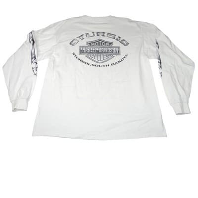 VTG Harley Davidson Sturgis 2001 Black Hills Rally Long Sleeve Tee White Mens L - Thumbnail 4