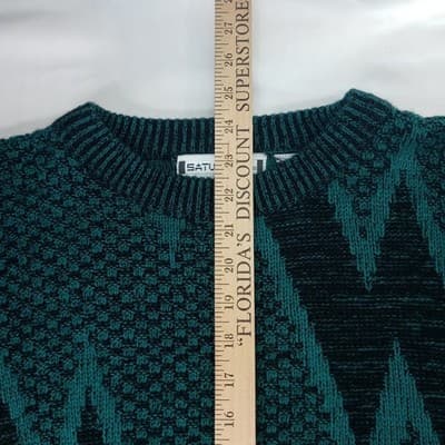 VTG-Saturdays Teal Black Geometric Pattern Knit Sweater Pullover Size M - Thumbnail 5