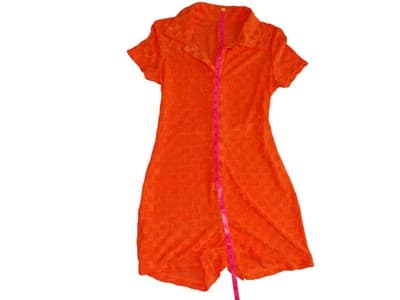 Bright Orange Short Romper with Button Closure - Thumbnail 3