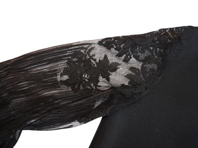 Chic Black Mock Neck Top with Lace Puff Sleeves - Thumbnail 4