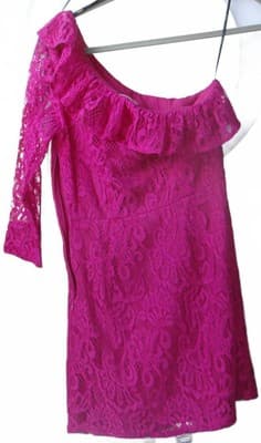 Forever 21 Off-Shoulder Lace Dress - Vibrant Pink - Thumbnail 3
