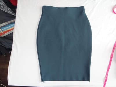 Shinesdar Women's Teal Bodycon Midi Skirt-Forest Green - Thumbnail 2