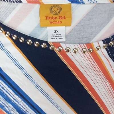 NWT Ruby Rd Woman Bright Idea Striped Twisted Front Top 3X - Thumbnail 2
