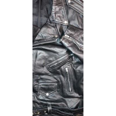Vintage Men's Black Genuine Leather Motorcycle Jacket Belted MADE IN USA - Thumbnail 10