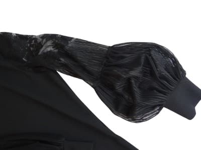 Chic Black Mock Neck Top with Lace Puff Sleeves - Thumbnail 2