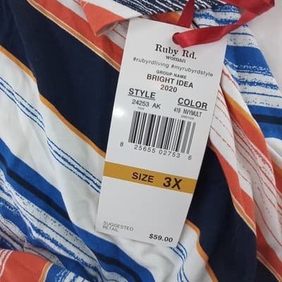 NWT Ruby Rd Woman Bright Idea Striped Twisted Front Top 3X - Thumbnail 5