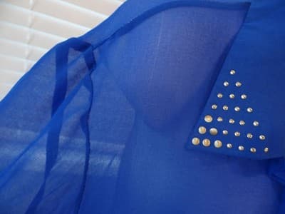 Stylish Sheer Blue Button-Up Shirt with Studded Pockets - Thumbnail 3