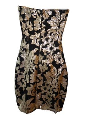 Glamorous Gianni Bini Black & Gold Strapless Dress - Size S - Thumbnail 2