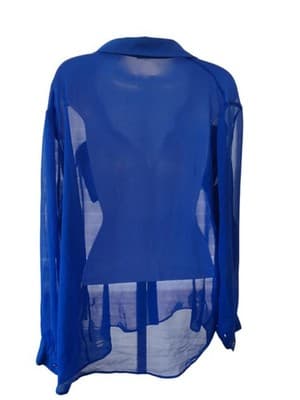 Stylish Sheer Blue Button-Up Shirt with Studded Pockets - Thumbnail 2