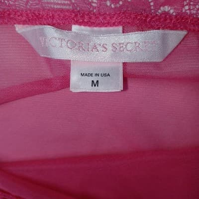 Victoria's Secret Pink Lace Trim Sheer Babydoll Chemise Lingerie Size M - Thumbnail 3