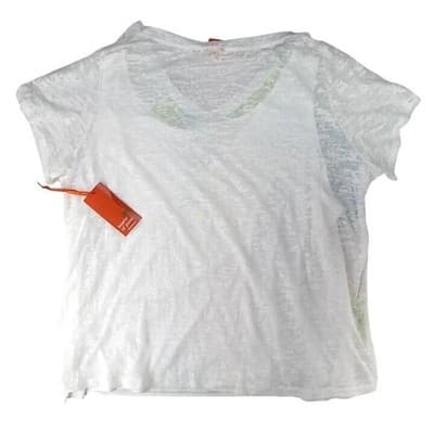 NWT-Hearts of Palm Woman 3X White Floral Print V Neck T Shirt Rhinestones - Thumbnail 5