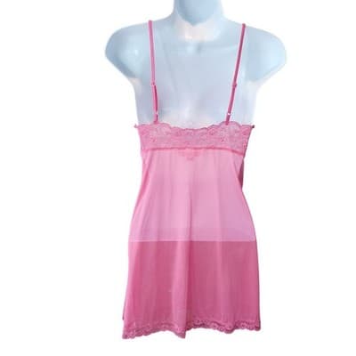 Victoria's Secret Pink Lace Trim Sheer Babydoll Chemise Lingerie Size M - Thumbnail 2