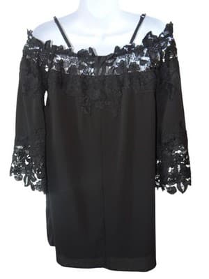 Luxxel Black Off-Shoulder Lace Top - Size S - Thumbnail 2