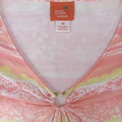NWT-Hearts of Palm Woman Blush Strokes Print V Neck Gathered Ring Top 3X - Thumbnail 3
