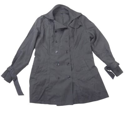 Womens Black Double Breasted Trench Coat XL Cuff Ties Mid Length Jacket