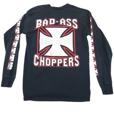 Vintage Bad Ass Choppers Long Sleeve Graphic T-Shirt Mens Black M Iron Cross - Thumbnail 3