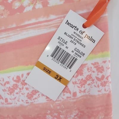 NWT-Hearts of Palm Woman Blush Strokes Print V Neck Gathered Ring Top 3X - Thumbnail 2
