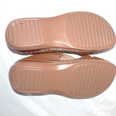 Womens Tan Floral Wedge Sandals Perforated Slip On Comfort Slides Brown EU 41 - Thumbnail 7