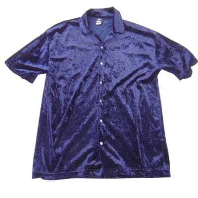 Hoax Vintage Navy Blue Crushed Velvet Button Down Shirt Short Sleeve Medium