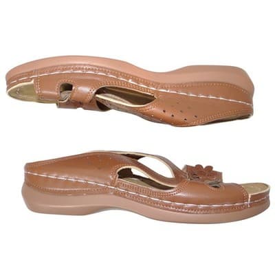 Womens Tan Floral Wedge Sandals Perforated Slip On Comfort Slides Brown EU 41