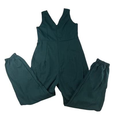 SHEIN Women's Dark Green Sleeveless V Neck Wide Leg Jumpsuit Size M - Thumbnail 3