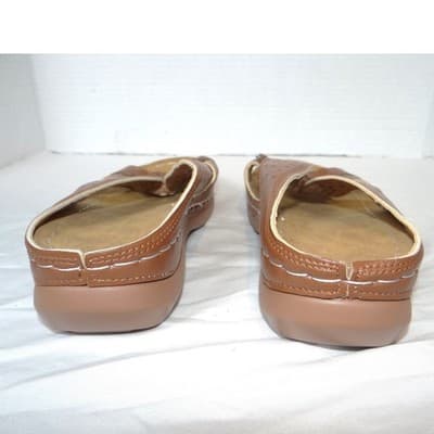 Womens Tan Floral Wedge Sandals Perforated Slip On Comfort Slides Brown EU 41 - Thumbnail 5