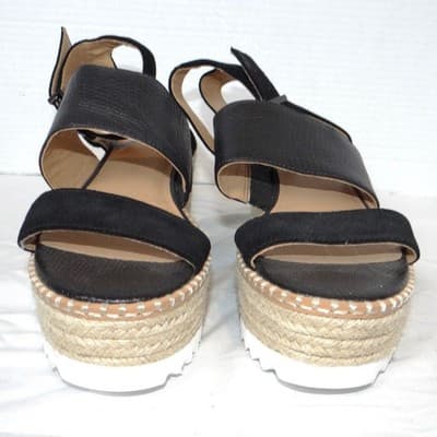 Crown Vintage Daylen Black Leather Espadrille Platform Wedge Sandals Womens 7.5 - Thumbnail 4