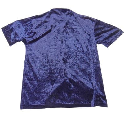 Hoax Vintage Navy Blue Crushed Velvet Button Down Shirt Short Sleeve Medium - Thumbnail 3