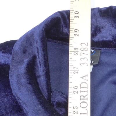 Hoax Vintage Navy Blue Crushed Velvet Button Down Shirt Short Sleeve Medium - Thumbnail 5