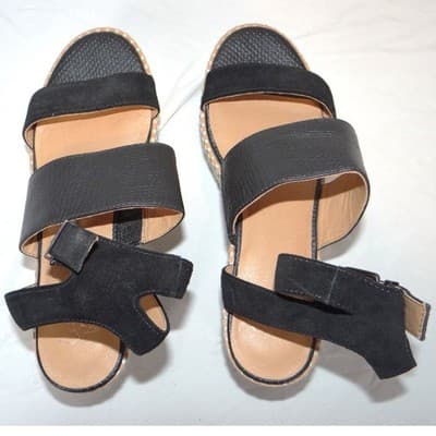 Crown Vintage Daylen Black Leather Espadrille Platform Wedge Sandals Womens 7.5 - Thumbnail 6