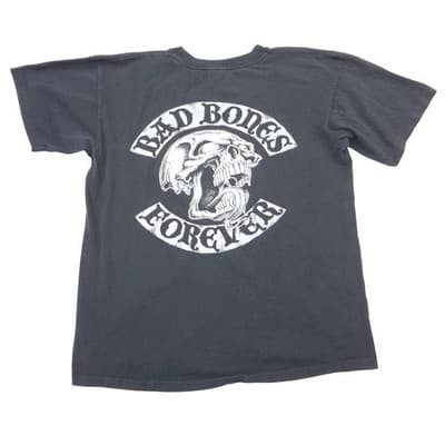 Bad Bones Forever Skull Graphic T-Shirt Mens Black Short Sleeve Biker Tee L - Thumbnail 2