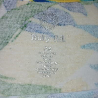 Ruby Rd Womens 3X Tropical Floral Print Short Sleeve Top Shirt Blue Yellow Green - Thumbnail 2