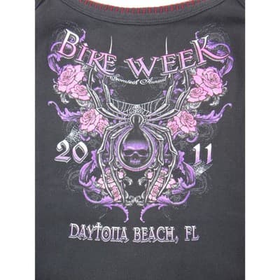 Biker Design Daytona Beach Bike Week 2011 Spider Skull Tank Top Womens Medium - Thumbnail 4