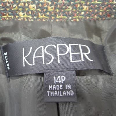 VTG Kasper Womens 14P Petite Textured Tweed Blazer Jacket Brown Olive 4-Pocket - Thumbnail 3