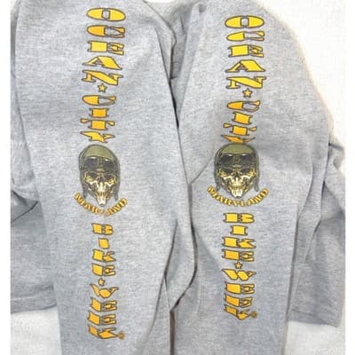 Bike Week 2016 Chase Authentics Mens Ocean City Long Sleeve Gray Skull Shirt M - Thumbnail 5