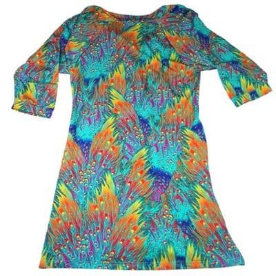 Tracy Negoshian Peacock Feather Print V Neck 3/4 Sleeve Mini Dress Size L - Thumbnail 3