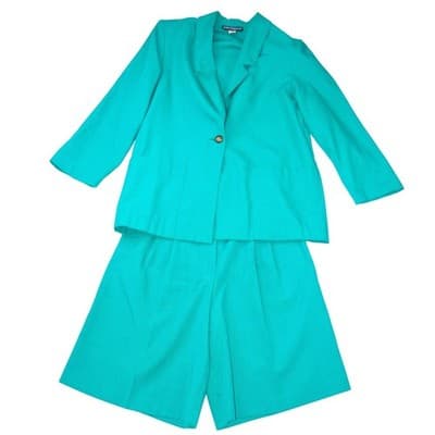 Sag Harbor Vintage Teal Green Blazer and Pleated Shorts Set Womens Large 90s