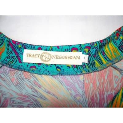 Tracy Negoshian Peacock Feather Print V Neck 3/4 Sleeve Mini Dress Size L - Thumbnail 2