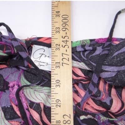 Goa Beachwear by Japna Women L Tropical Floral Kaftan Cover Up Pom Pom Trim - Thumbnail 4