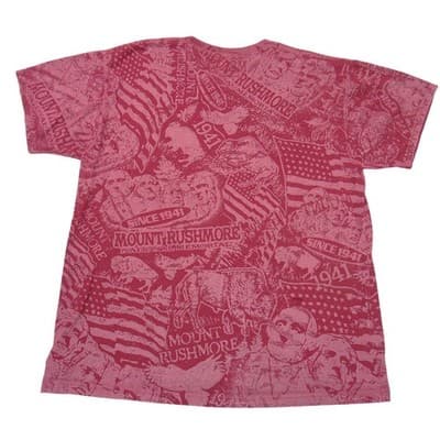 Vintage All-Over Graphic Mount Rushmore National Memorial TShirt Burgundy Men XL - Thumbnail 2