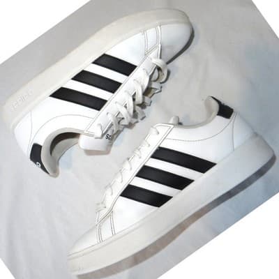 Adidas Grand Court 2.0 Shoes White Black Stripes Low Top Sneakers Mens Size 7 - Thumbnail 2