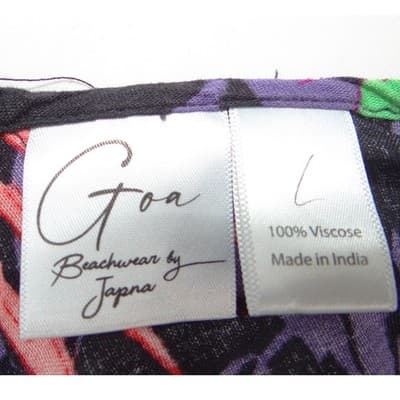 Goa Beachwear by Japna Women L Tropical Floral Kaftan Cover Up Pom Pom Trim - Thumbnail 2