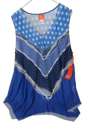 Hearts of Palm Woman Blue Patterned Sleeveless Tunic Top 3X