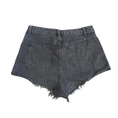 SHEIN Womens High Waisted Distressed Denim Shorts Washed Black Raw Hem Size M - Thumbnail 3