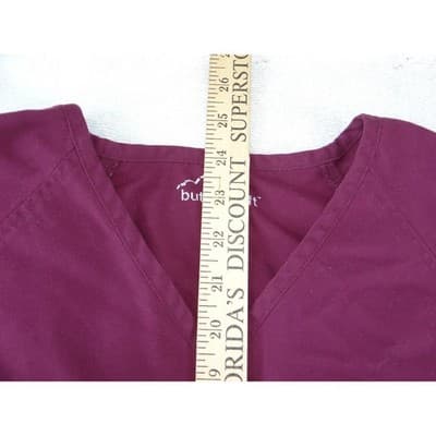 Butter-Soft Womens Scrub Set Burgundy V-Neck Top Elastic Waist Pants Size Small - Thumbnail 11