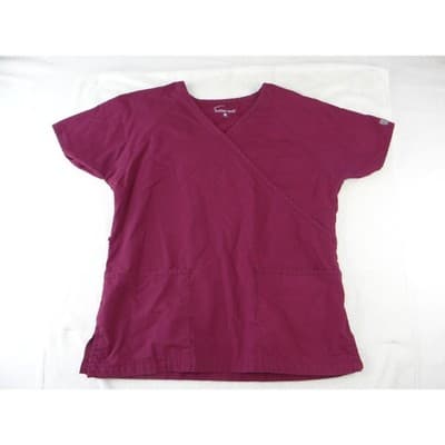 Butter-Soft Womens Scrub Set Burgundy V-Neck Top Elastic Waist Pants Size Small - Thumbnail 4