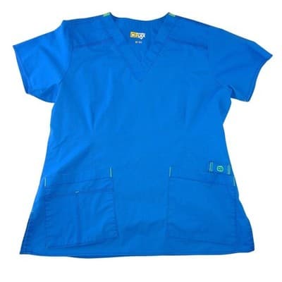 WonderWink WonderFlex Womens Blue V-Neck Scrub Top Short Sleeve Medium 0168